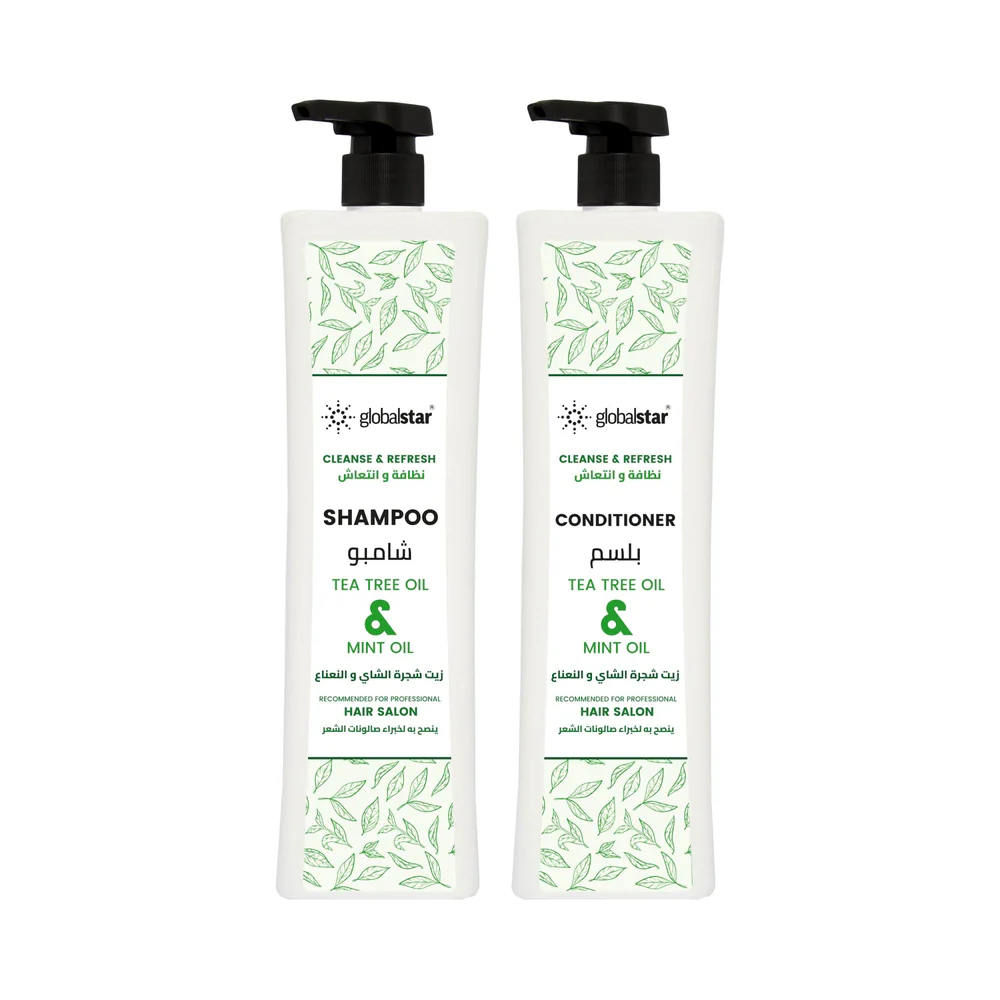 Globalstar Tea Tree & Mint Oil Hair Care Set – 1000ml Each – Invigorating & Refreshing for Stronger, Healthier Hair