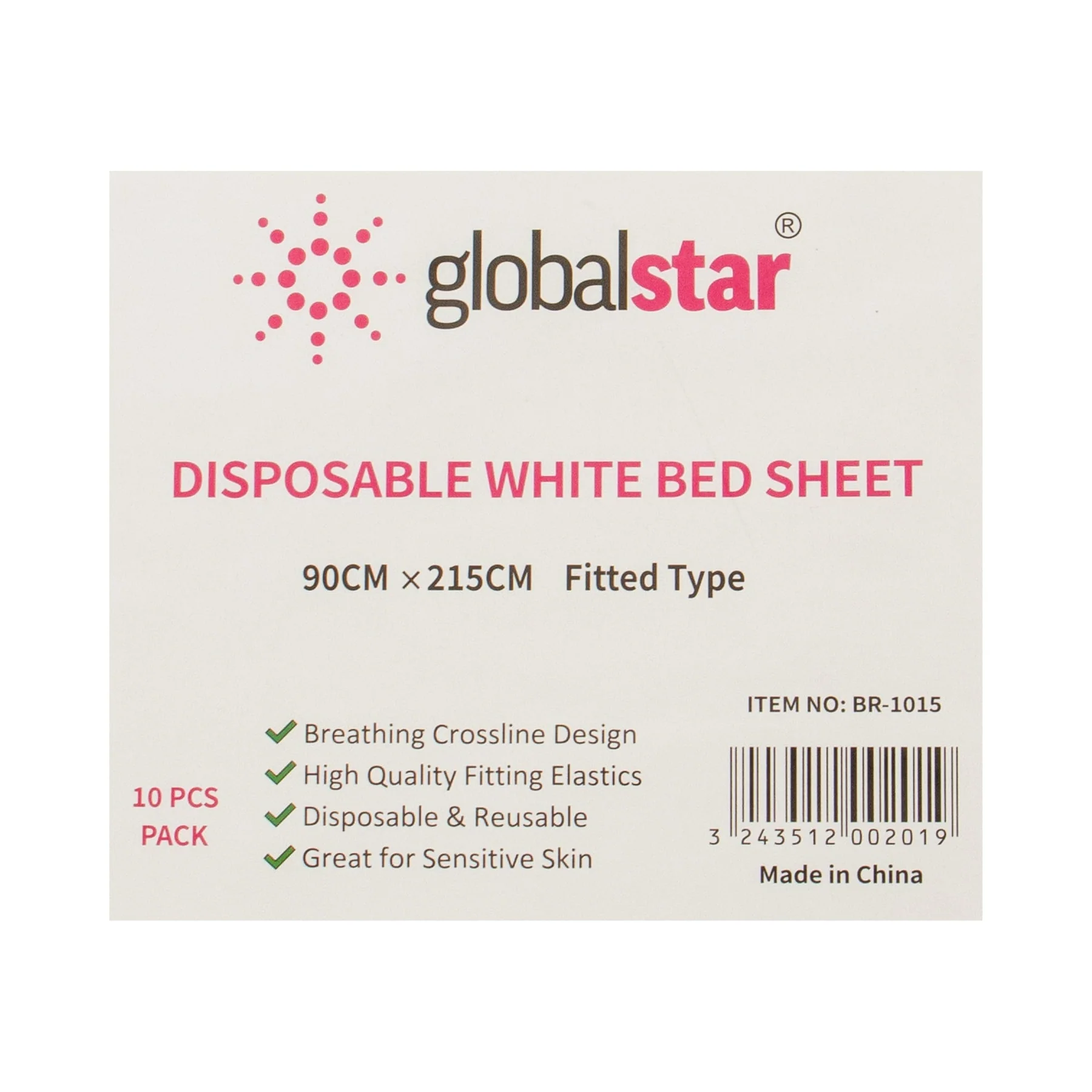 Globalstar White Fitted Bed Cover 90 x 215 cm – Pack of 10 High-Quality Sheets