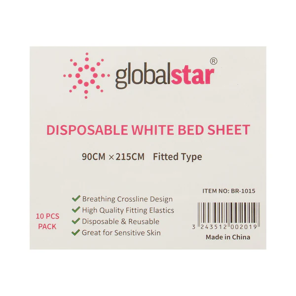 Globalstar White Fitted Bed Cover 90 x 215 cm – Pack of 10 High-Quality Sheets