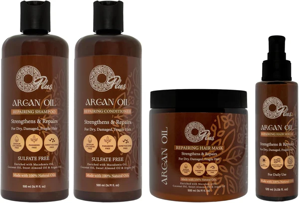 OPlus Argan Oil Hair Care Set – 4-Piece Collection with Natural Oils for Hydrated and Healthy Hair, 500 ml