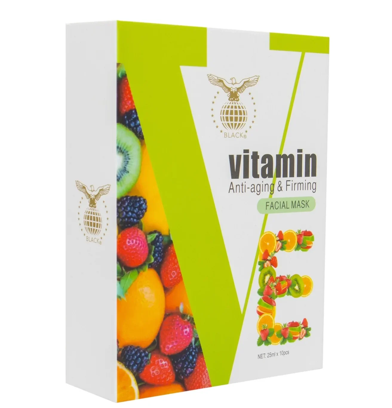 Black Vitamin E Facial Mask – Pack of 10 x 25ml for Deep Hydration & Anti-Aging