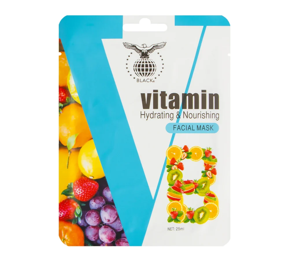 Black Vitamin B Hydrating & Nourishing Mask 25ml x 10pcs – Vitamin B Moisturizing Facial Sheet Mask for Glowing Skin