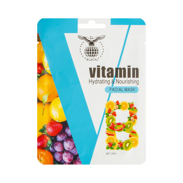Black Vitamin B Hydrating & Nourishing Mask 25ml x 10pcs – Vitamin B Moisturizing Facial Sheet Mask for Glowing Skin