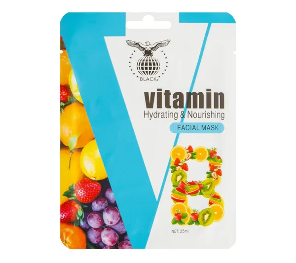Black Vitamin B Hydrating & Nourishing Mask 25ml x 10pcs – Vitamin B Moisturizing Facial Sheet Mask for Glowing Skin
