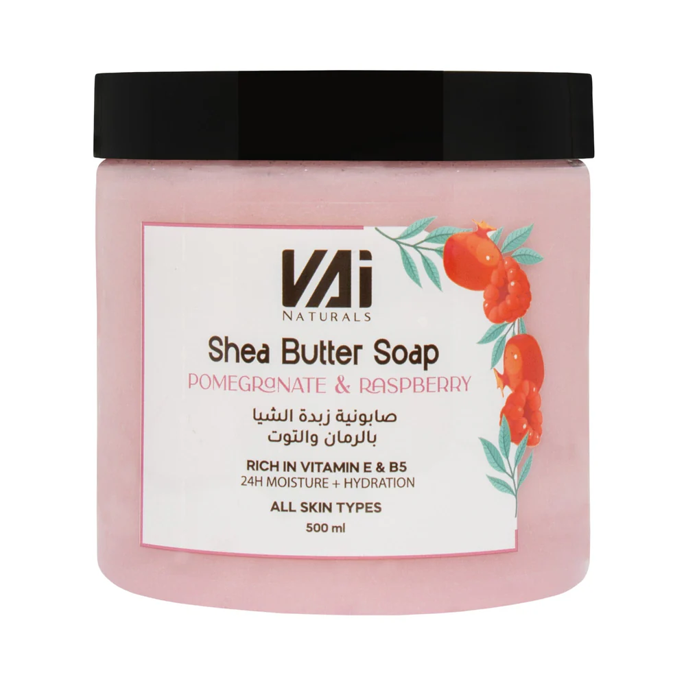 Vai Naturals Moisturizing Shea Butter Soap with Pomegranate & Raspberry – Vitamin E & B5 for Soft & Hydrated Skin (500ml)