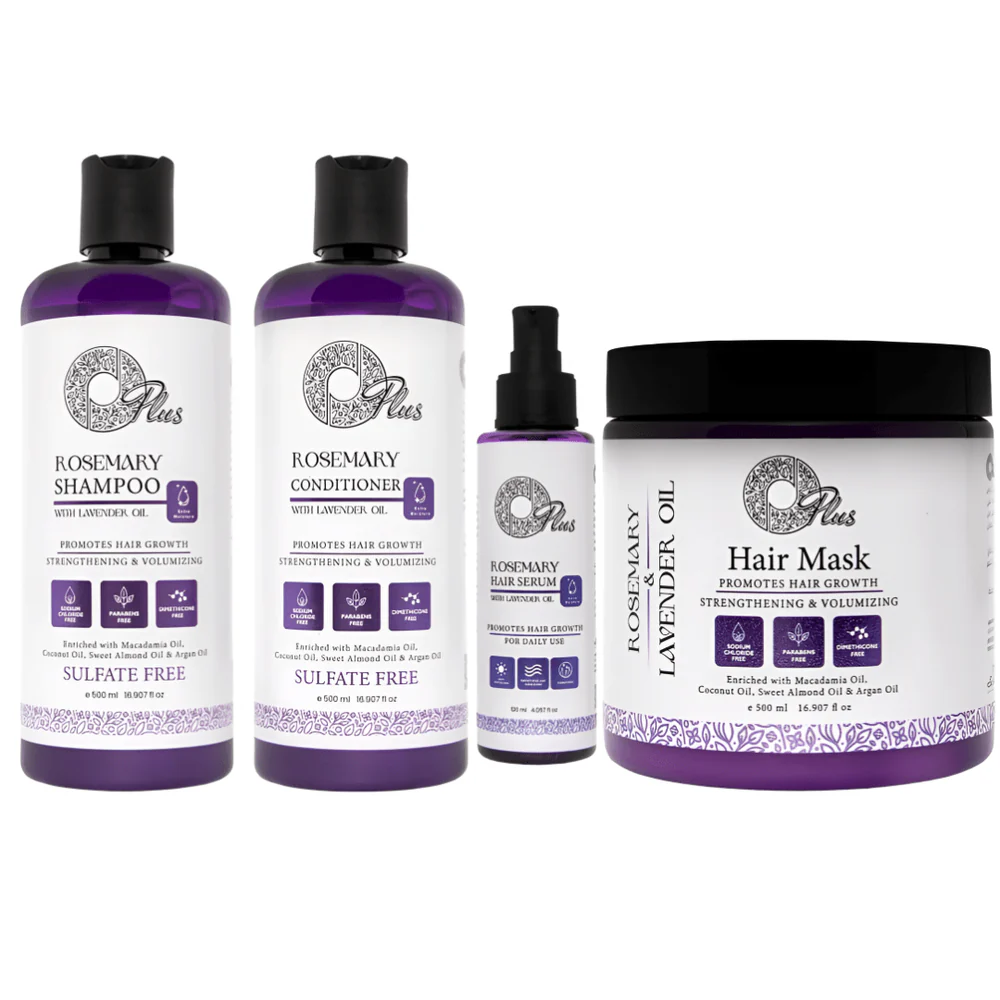 OPlus Haircare Set – Lavender Oil Conditioner 500ml, Rosemary Shampoo with Lavender Oil 500ml, Rosemary Hair Serum 120ml, Hair Mask 500ml – 4 Piece Set