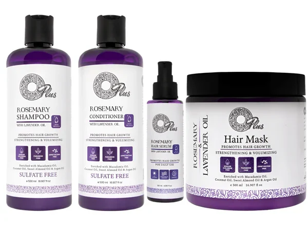 OPlus Haircare Set – Lavender Oil Conditioner 500ml, Rosemary Shampoo with Lavender Oil 500ml, Rosemary Hair Serum 120ml, Hair Mask 500ml – 4 Piece Set