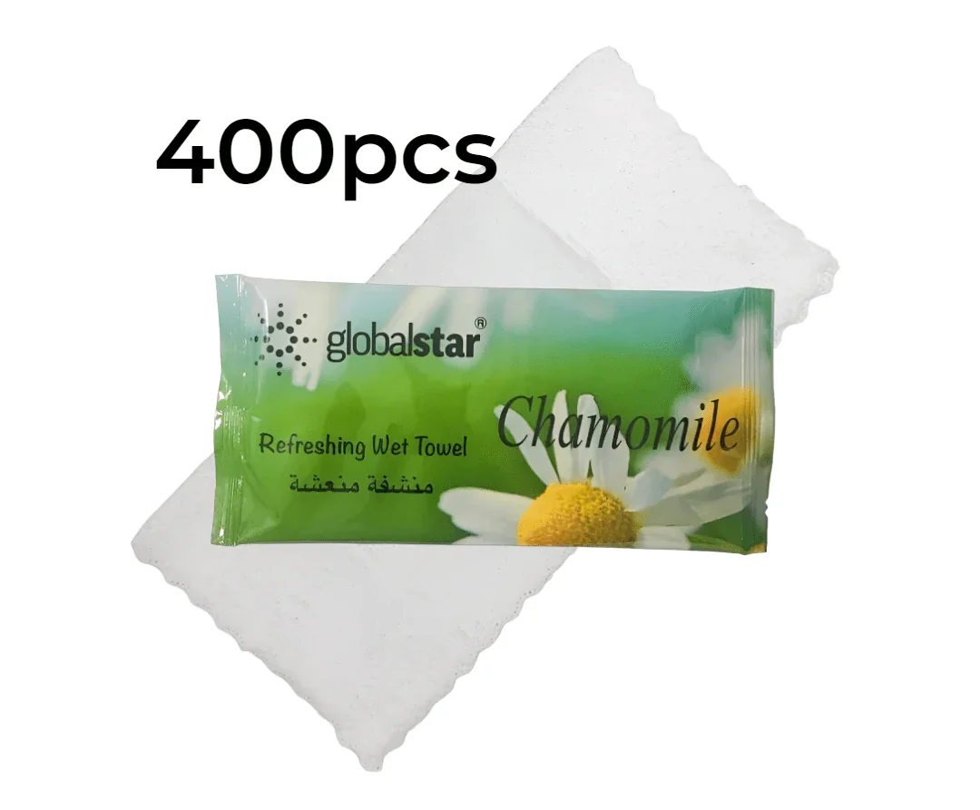 Globalstar 400pcs Chamomile Infused Wet Towels – Hygienic, Soothing, and Perfect for Home & Spa Use