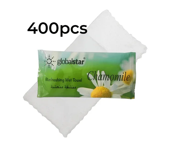 Globalstar 400pcs Chamomile Infused Wet Towels – Hygienic, Soothing, and Perfect for Home & Spa Use
