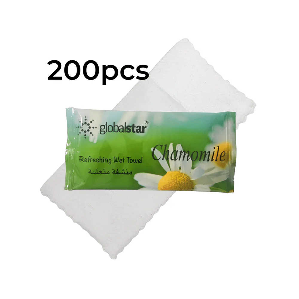 Globalstar Chamomile Scented Refreshing Wet Towels – 200pcs for All-Day Freshness and Soothing Care