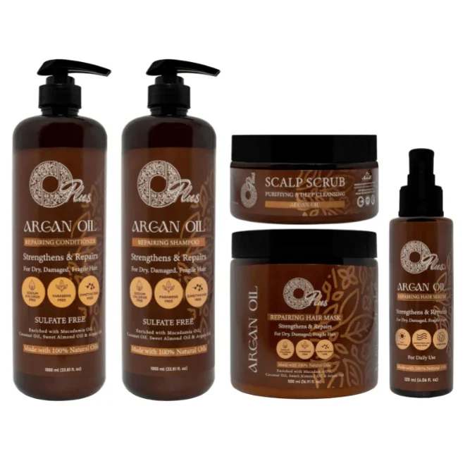 OPlus Hair Care Set with Argan Oil – Complete 5-Piece Collection for Nourished and Hydrated Hair, Sulfate-Free Formula