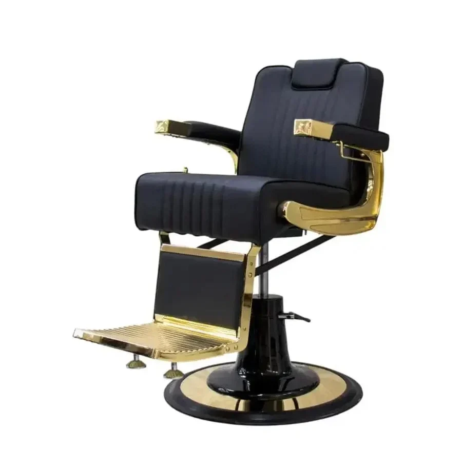 Globalstar Classic Barber Chair Gold Frame with Black Leather Upholstery – Stylish & Durable