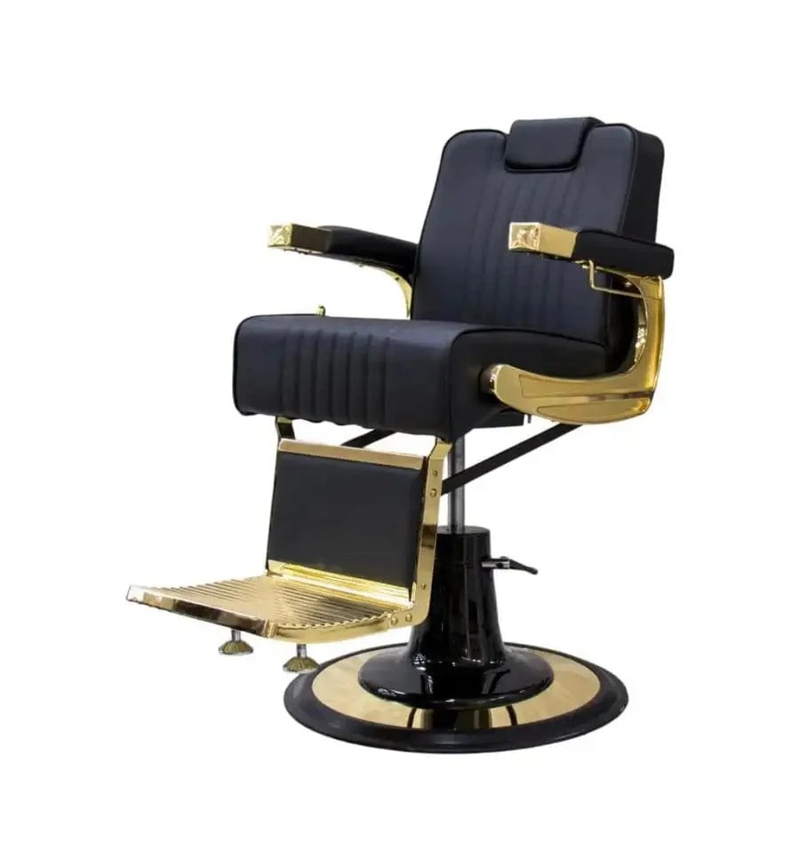 Globalstar Classic Barber Chair Gold Frame with Black Leather Upholstery – Stylish & Durable