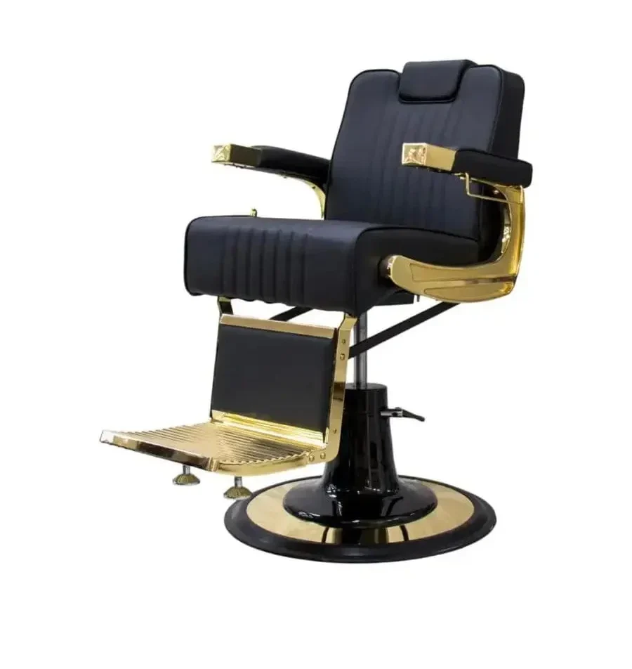 Globalstar Classic Barber Chair Gold Frame with Black Leather Upholstery – Stylish & Durable